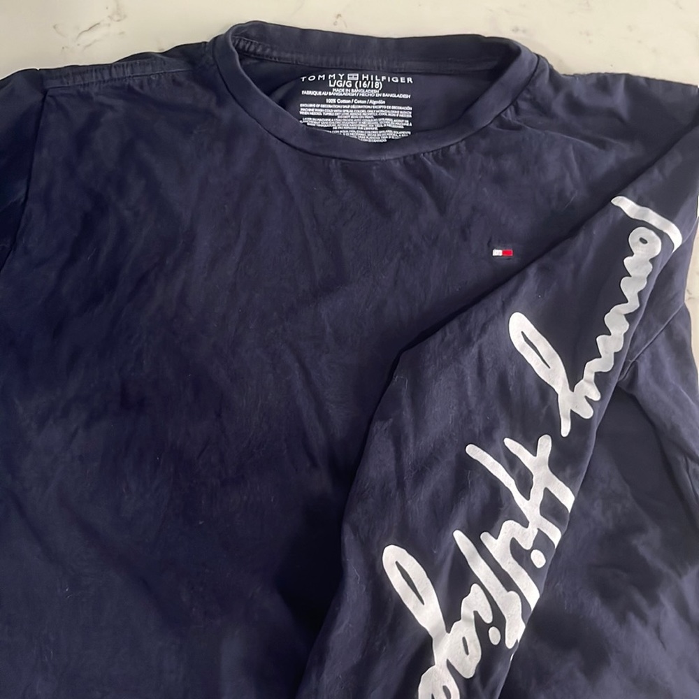 Tommy Hilfiger Shirt.Boys size 16/18 long sleeve navy blue shirt.